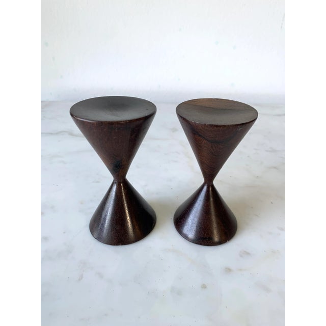 Mid-Century Turned Brazilian Rosewood Danish Modern Candlesticks- a Pair For Sale In Los Angeles - Image 6 of 9