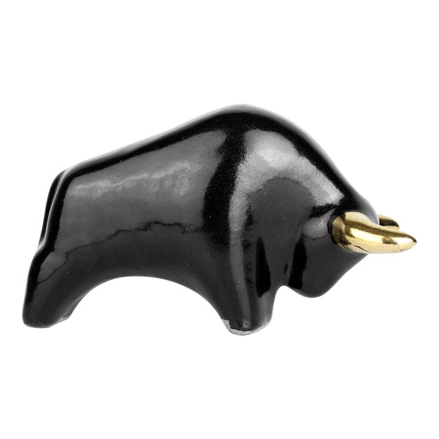 Mid-Century Modern Vintage Otto Keramik Ceramic Bull Buffalo Figurine Germany Black For Sale