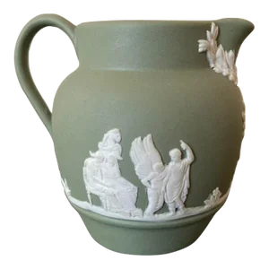 English Wedgwood Jasperware Sage Green and White Creamer Pitcher for Coffee Tea Espresso in Neoclassical Design