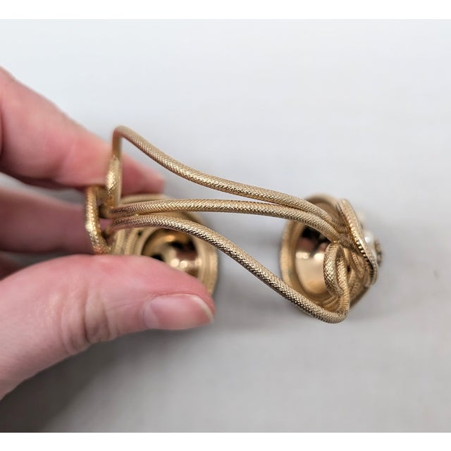 Red Vintage 1950s Signed Napier Goldtone Cabochon Faux-Garnet & Faux-Pearl Cuff Bracelet For Sale - Image 8 of 13