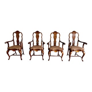 Late 20th Century Set of 4 Alfonso Marina Hand Carved Inlaid Dining Chairs For Sale