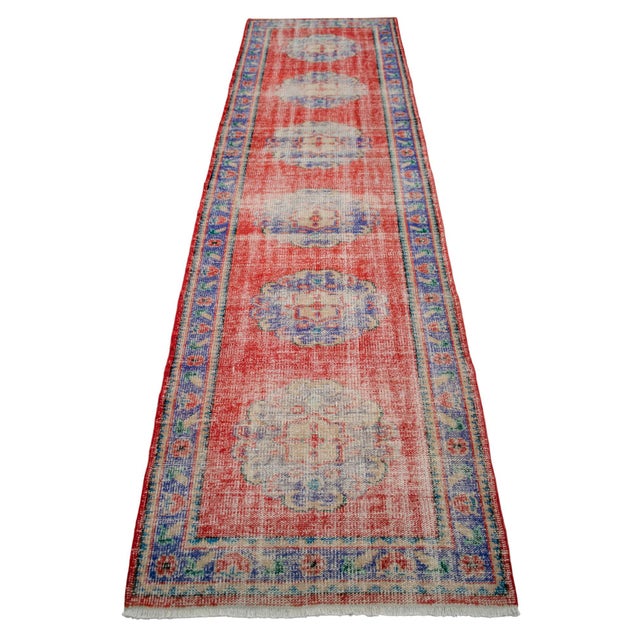 1970s Distressed Oushak Runner Rug - Faded Colors Hallway 3' X 10'6″ For Sale - Image 5 of 15