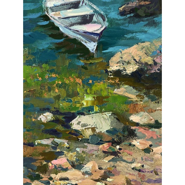 Oil Painting a Lonely Boat on the Seashore Yuriy Suprunchuk For Sale - Image 9 of 11