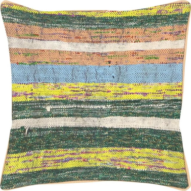 1960s Turkish Rag Pillow. Sewn with fragments of vintage handmade Anatolian Hemp and Cotton Kilims. Fiber fill. 522044