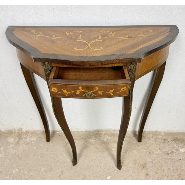 Louis XVI French Marquetry Console Table with Bronze Mounts, 1950 For Sale - Image 3 of 14