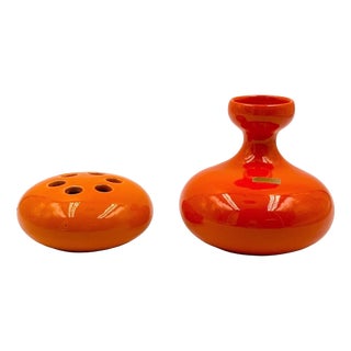 Sculptural Orange Ceramic Vases, Italy, 1970s, Set of 2 For Sale