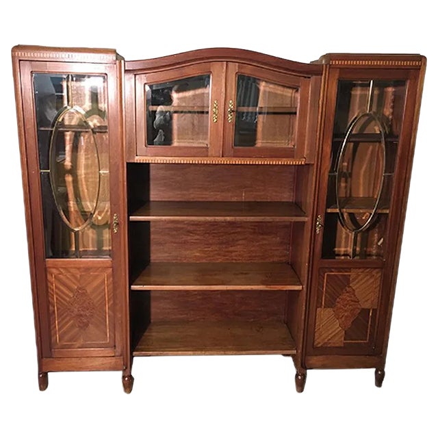 Walnut Inlaid Bookcase, 1900s For Sale