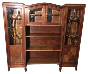 Walnut Inlaid Bookcase, 1900s