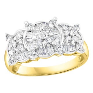 Three-Stone 1.5 Carat Diamond Cluster Cocktail 14 Karat Gold Ring For Sale