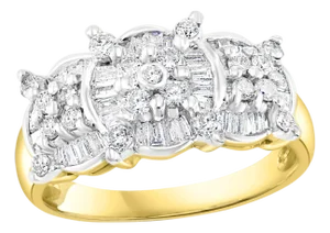 Three-Stone 1.5 Carat Diamond Cluster Cocktail 14 Karat Gold Ring