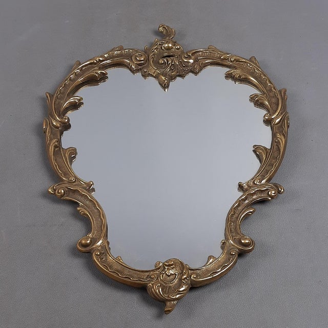 Baroque Style Brass Wall Mirror with Reliefs, 1960s For Sale - Image 10 of 10