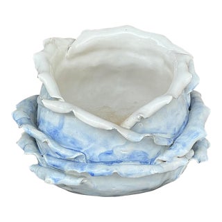 Vintage Boho Slab Built Pottery Rose Bowl For Sale