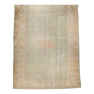 Vintage Turkish Oushak Rug, Hand-Knotted Wool, Pale Green & Yellow, 10' x 15' For Sale
