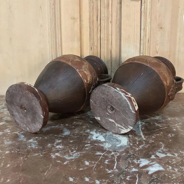 Vases, Art Deco Period in Grecian Style, in Painted Spelter on Marble Bases - a Pair For Sale - Image 12 of 13