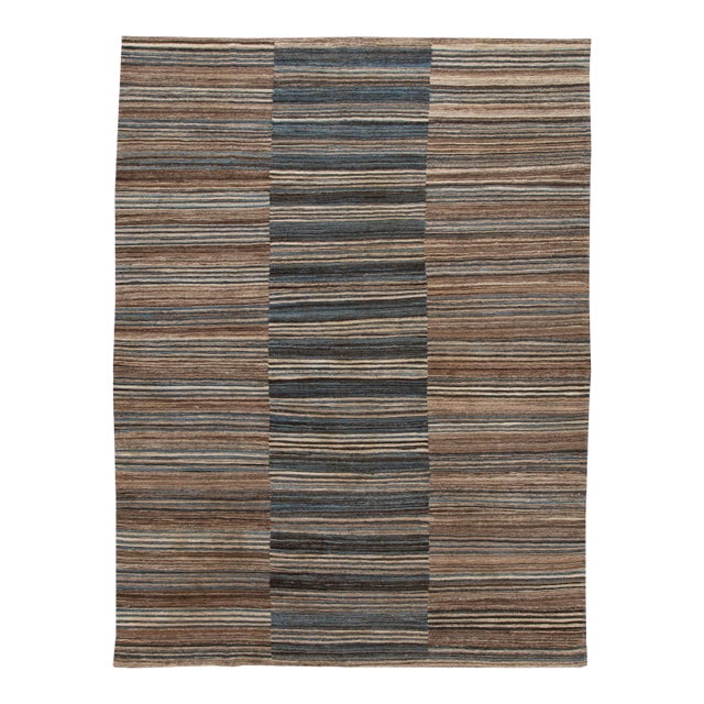Brown Modern Flat-Weave Handmade Wool Rug For Sale