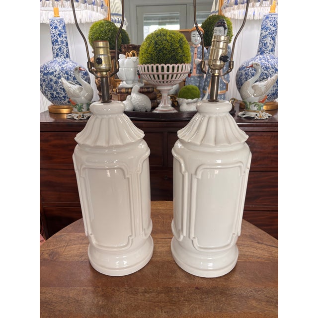 Absolutely fabulous pair of vintage off white pagoda-style lamps in amazing condition. Why is everything so much better in...