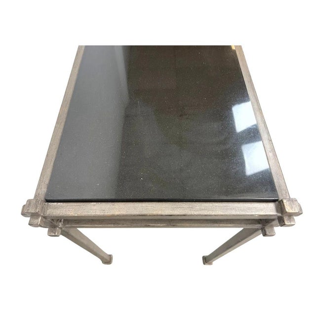 Pair of Silvered Iron Console Tables With Black Granite Top For Sale - Image 4 of 6