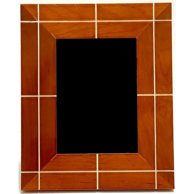 Wood Late 20th Century French Modern Engraved Walnut Architectural & White Enamel Grid Pattern Frame For Sale - Image 7 of 7