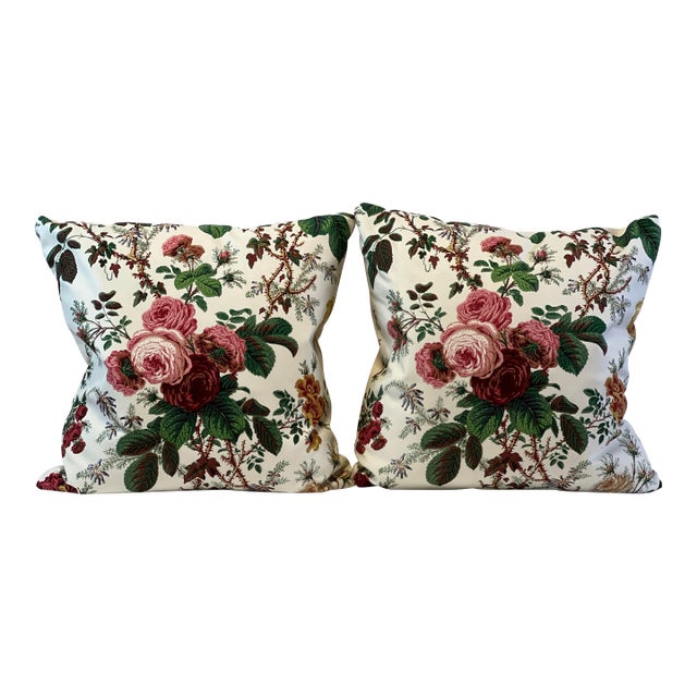 Floral 22” Feather/Down Pillows - A Pair For Sale