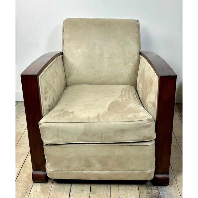 Art Deco Armchairs in Rosewood and Suede, 1920, Set of 2 For Sale - Image 3 of 14