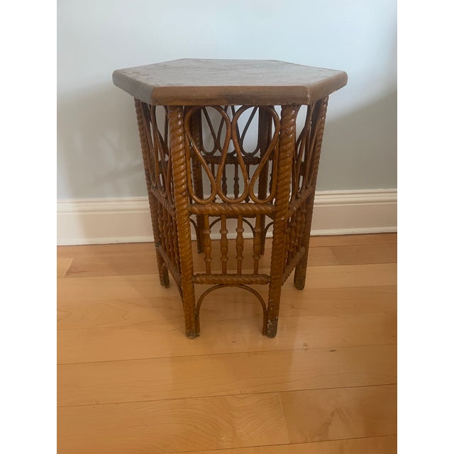 Barley Twist Wood and Wicker Table For Sale - Image 10 of 11