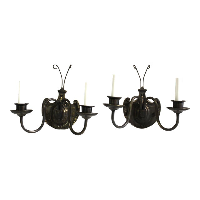 1990s Early American Style Sconces in Bronze - a Pair For Sale
