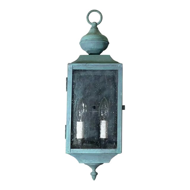 Single Vintage Brass Wall Hanging Lantern 6”w X 7”d X 19”.5 High For Sale