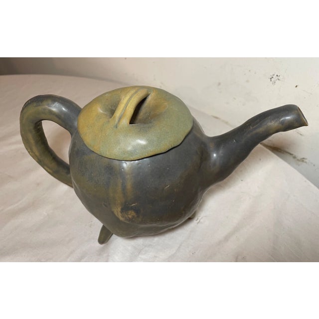 Antique Signed Japanese 3 Piece Studio Green Pottery Teapot Set Sugar Creamer For Sale - Image 10 of 18