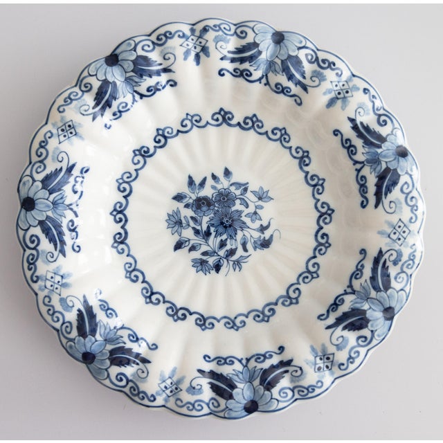 Blue Antique Dutch Delft Faience Makkum Scalloped Lobed Floral Wall Charger Plate, Circa 1920 For Sale - Image 8 of 8