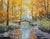 Original Oil Painting, a Stream and a Wooden Bridge in the Autumn Woods. For Sale