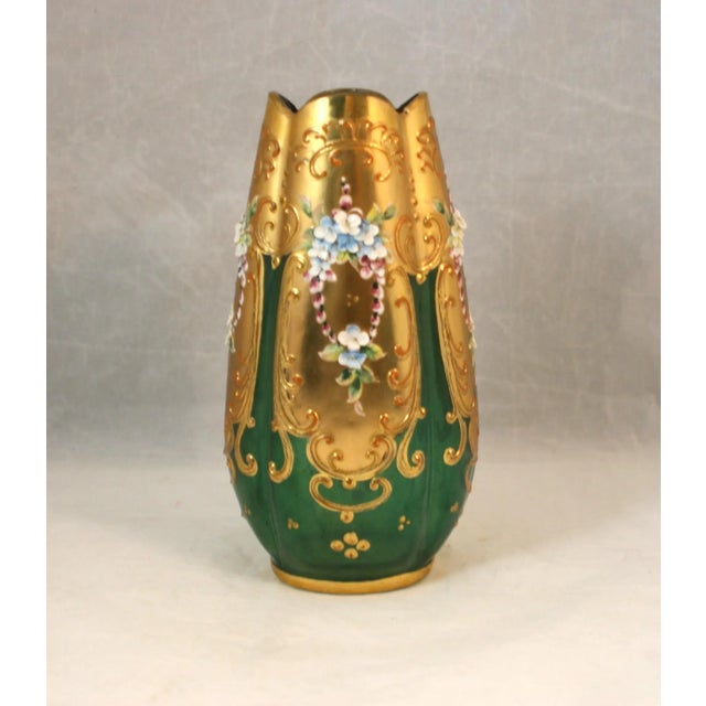Late 19th Century Bohemian Art Glass Vase This ornate Victorian vase is over a century old. It was produced between 1880...