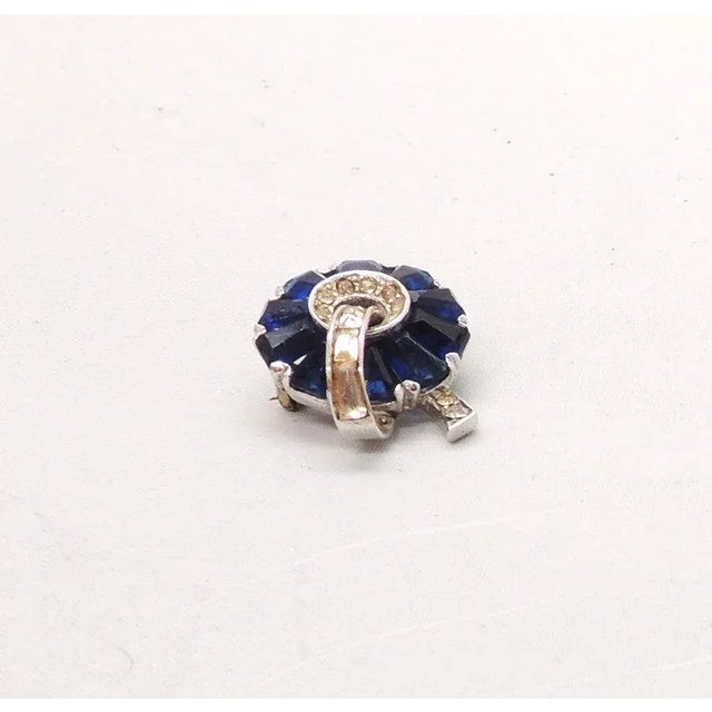 Metal Vintage Boucher Rhodium Plated Faux-Sapphire Brooch For Sale - Image 7 of 9