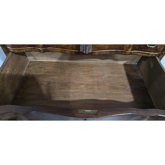 Super double serpentine Queen Anne burr walnut six drawer chest of drawers on stand , oak lined, working original locks,...