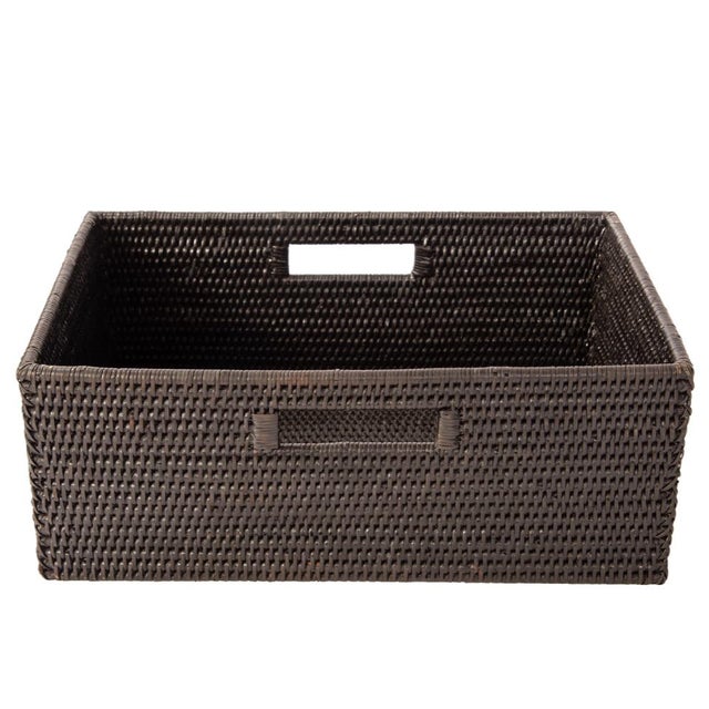 Artifacts Rattan Rectangular Shelf Basket with Side Handles in Tudor Black - 16" For Sale - Image 4 of 11
