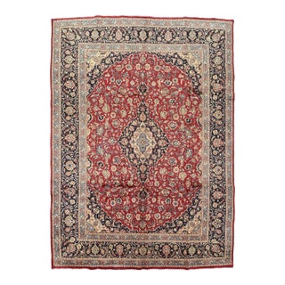 Kashan Rug 9'5'' X 12'11'' Red Wool Semi-Antique Hand-Knotted Carpet For Sale