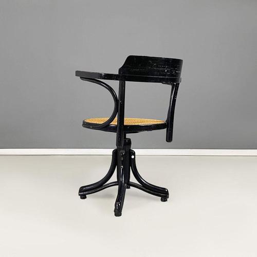 French Black Wood and Vienna Straw Swivel Chair, 1900s For Sale - Image 5 of 10