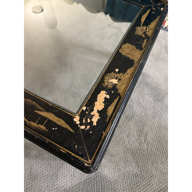 Asian Drexel Heritage Et Cetera Collection Chinoiserie Black Gold & Burl Coffee Table. For Sale - Image 3 of 12