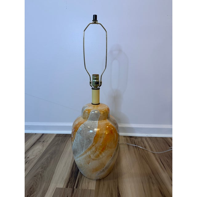 Vintage Hollywood Regency Faux Onyx Glazed Ceramic Table Lamp For Sale - Image 4 of 5