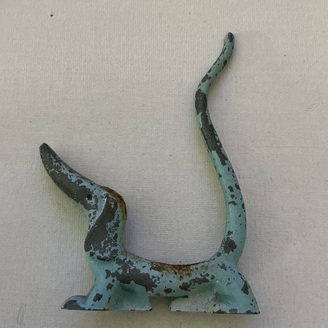 Metal Dachshund Modernest Metal Figurine Ring Holder Catch Weiner Dog Mid Century Modern Art Distressed Walter Bosse Style 1950s 50s For Sale - Image 7 of 7
