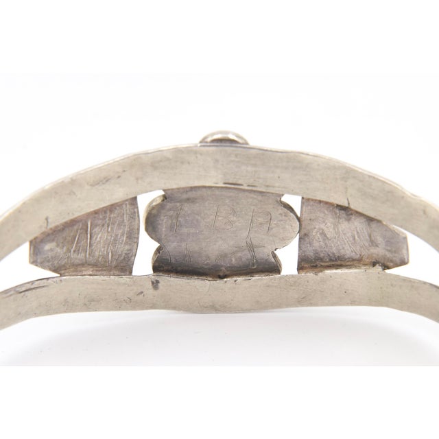 Silver Mid 20th Century Native American Style Turquoise Sterling Silver Cuff Bracelet With Old Pawn Marks For Sale - Image 8 of 10