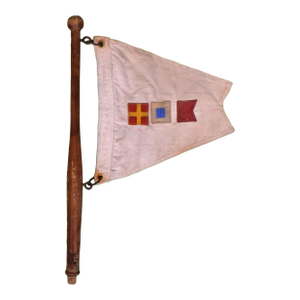 Mid 20th Century Chris Craft Motorboat Nautical Canvas Signal Flag With Wood Flagpole