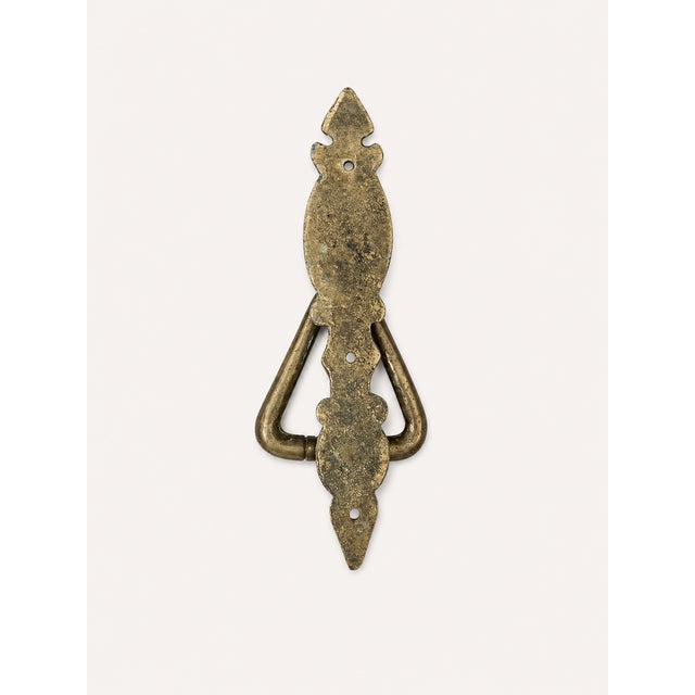 Late 19th Century Antique Solid Brass Door Knocker, English Style Triangular Ring With Decorative Backplate, 8.38” For Sale - Image 5 of 5
