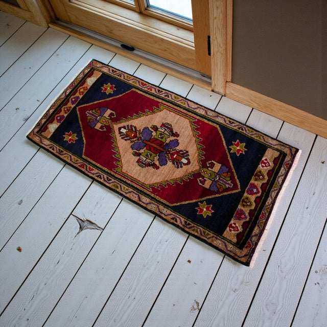 Rustic 1970 Hand Knotted Small Turkish Rug Entry Decor Kitchen Mat - 1′8″ × 3′4″ For Sale - Image 3 of 12