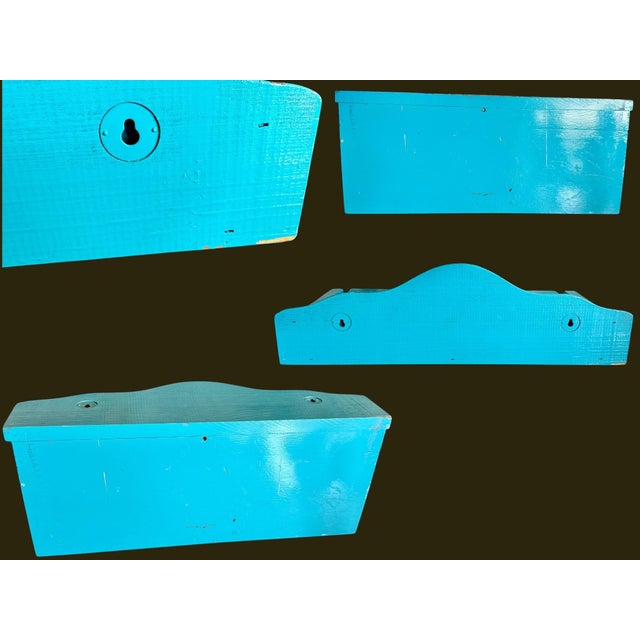 Vintage Teal Wood Wall Shelf-Cottage-Farmhouse Display-Bathroom-Kitchen-Coastal For Sale - Image 9 of 11