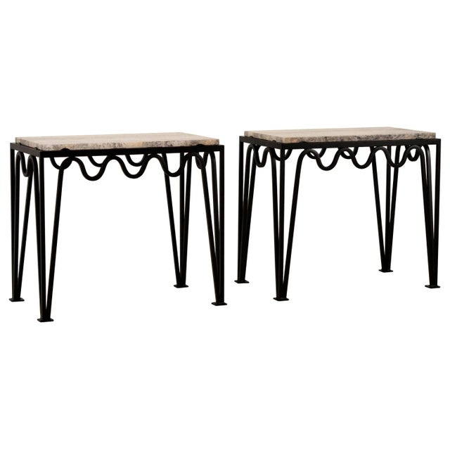 Méandre' Black Iron and Silver Travertine Side Tables by Design Frères - a Pair For Sale - Image 11 of 11