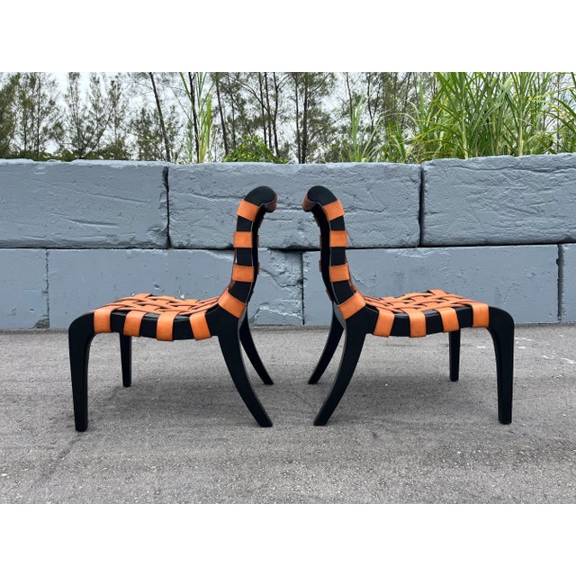 T.H. Robsjohn Gibbings 1970s Pair of Designer Slipper Chairs in the Style of t.h. Robsjohn-Gibbings, Leather, Black For Sale - Image 4 of 11