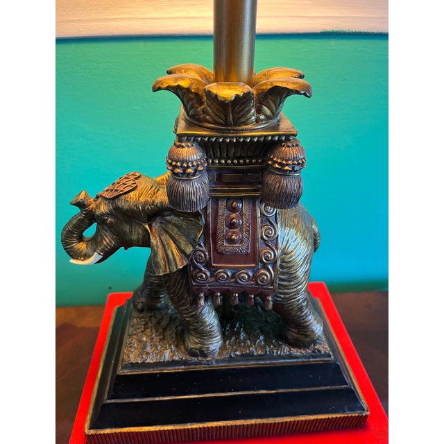 Figurative 1970s East Asian Elephant Table Lamp With Silk Shade - Attributed to Robert Abbey For Sale - Image 3 of 12