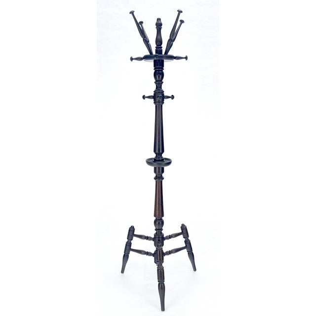 Solid Mahogany Turned Wood Tripod Base Coat Rack c1940s MINT