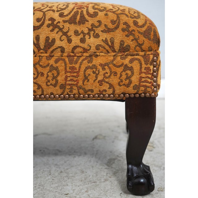 Wood Ball & Claw Mahogany Newly Upholstered Stool or Ottoman For Sale - Image 7 of 12