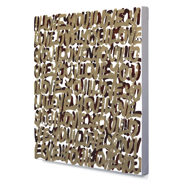 Taupie - Abstract Gold 'I Love You' Graffiti Mixed Media Painting on Canvas Original Artwork by Amber Goldhammer For Sale In Los Angeles - Image 6 of 9